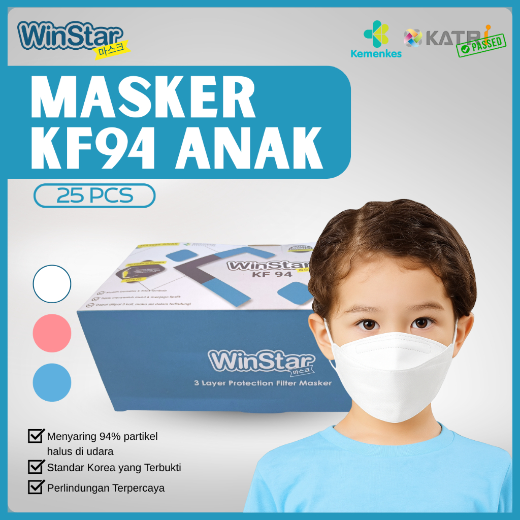 WinStar MASKER ANAK KOREA KF94 - Masker Kesehatan 3 PLY (25 PCS) - SERTIFIKAT KEMENKES RI
