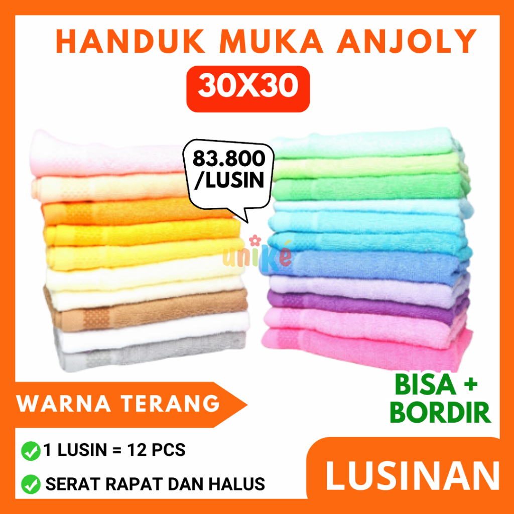 12 pc HANDUK WAJAH Anjoly 30x30 Lusinan Handuk Kecil Handuk Muka Sapu Tangan Lap Tangan Handuk