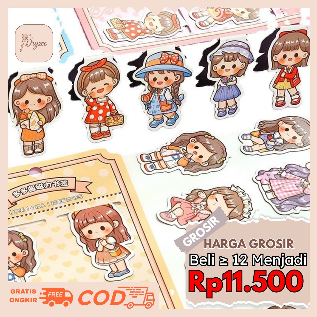 

Pembatas Buku Magnetic Bookmark Clip Kertas Motif Lucu Doudou Sauce Set Free Stiker TLD101