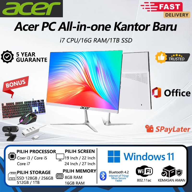 Acer Komputer All-in-One Super Tipis Dengan Layar HD Prosesor Intel Core i3/i5/i7 Cocok Untuk Rumah/