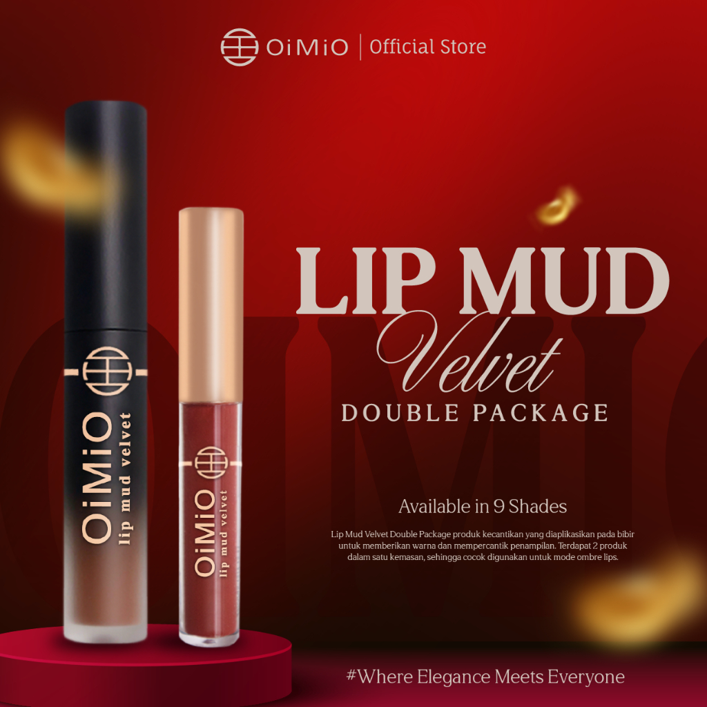 OiMiO Lip Mud Velvet Double Package Paket Ombre Lipstick Lebaran 2 in 1 Ringan di Bibir Waterproof L