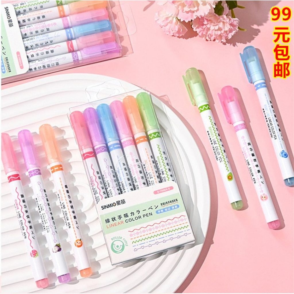 

1Set (isi 6pcs) Highlighter Pen Roll Bermotif Spidol Garis Line Marker Stabilo Aesthetic SH05