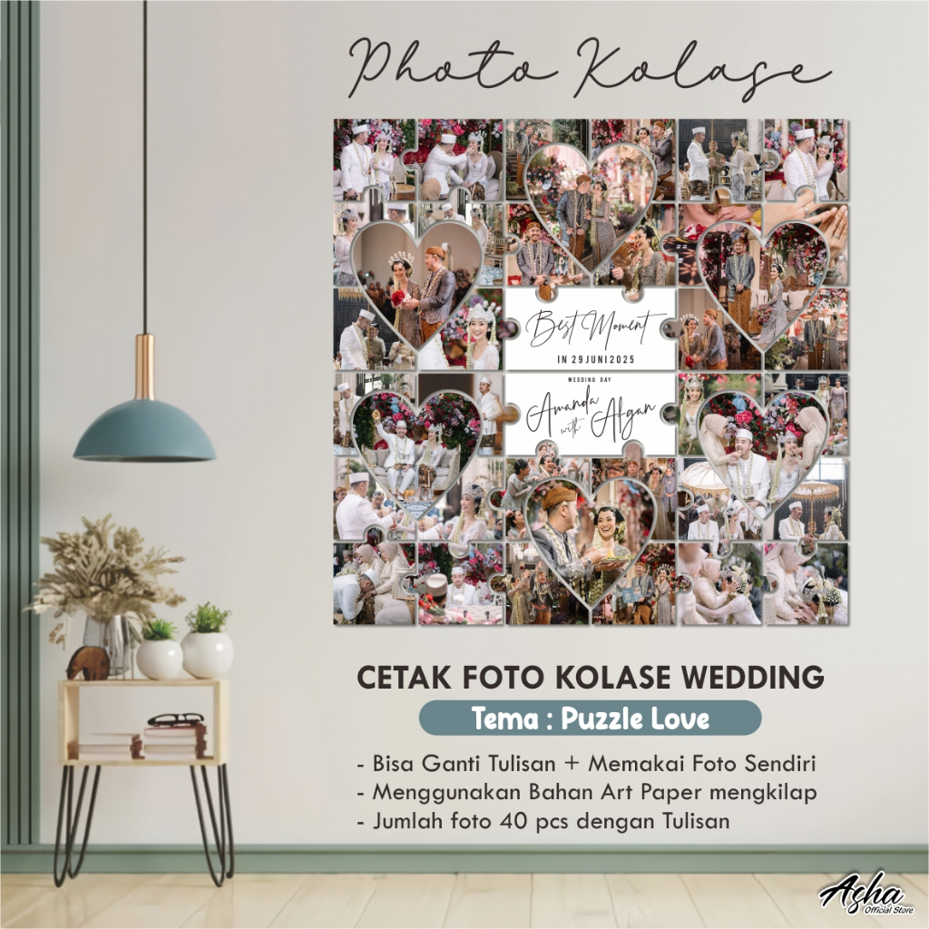 PUZZLE LOVE CUSTOM FOTO KOLASE PREMIUM - GAMBAR FOTO KOLASE WEDDING