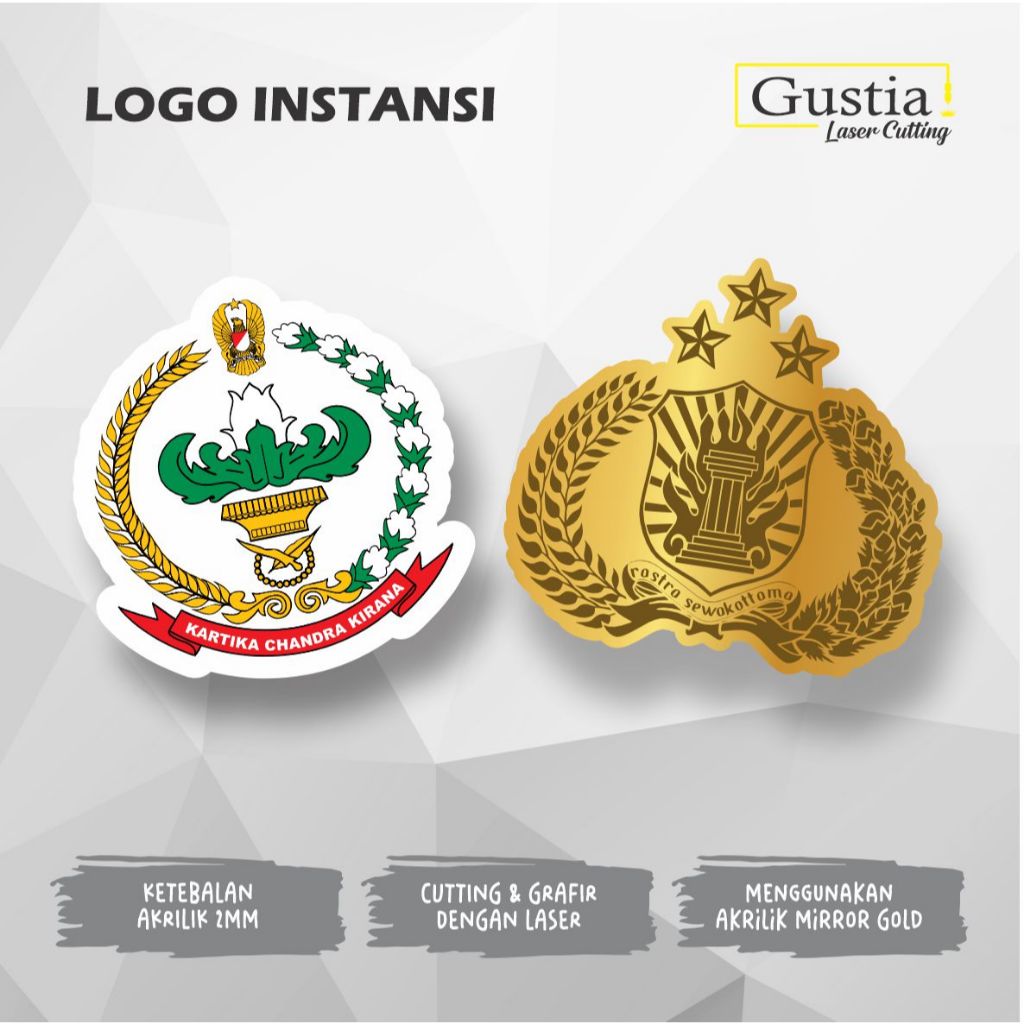 LOGO INSTANSI AKRILIK GRAFIR & UV PRINT | LOGO TNI POLRI POLISI BUMN PERSIT TENTARA | LOGO AKRILIK M