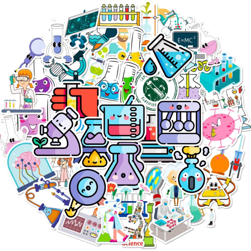 

[46 Pcs] DECO STICKER | STICKER DIY | JURNAL AESTHETIC experimental science education stickers cartoon chemical equipment laboratory personalized science stickers Amazon cross-border