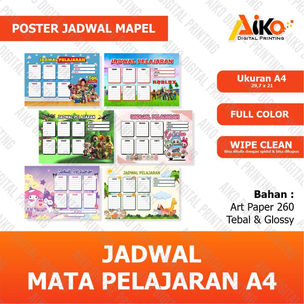 

POSTER JADWAL PELAJARAN A4 | JADWAL PELAJARAN WIPE CLEAN BISA DITULIS & DIHAPUS SENDIRI