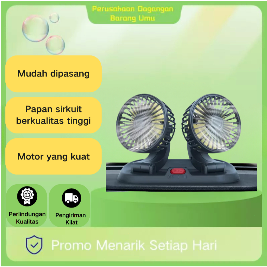 Kipas Angin Mobil dengan Sistem Cangkir Isap, Kipas Angin Ganda USB untuk Kursi Mobil, Kipas Angin M
