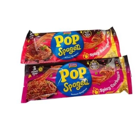 

Pop spageti indomie 3 menit siap sajiVarian- spicy bolognese 84gr - spicy carbonara 80gr