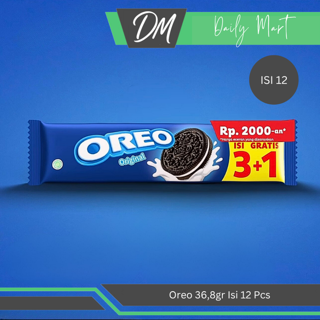 

Oreo 36,8gr 1 Box Isi 12 Pcs Rasa Original - Biskuit Dengan Selai Vanilla Enak Murah Bergizi Original