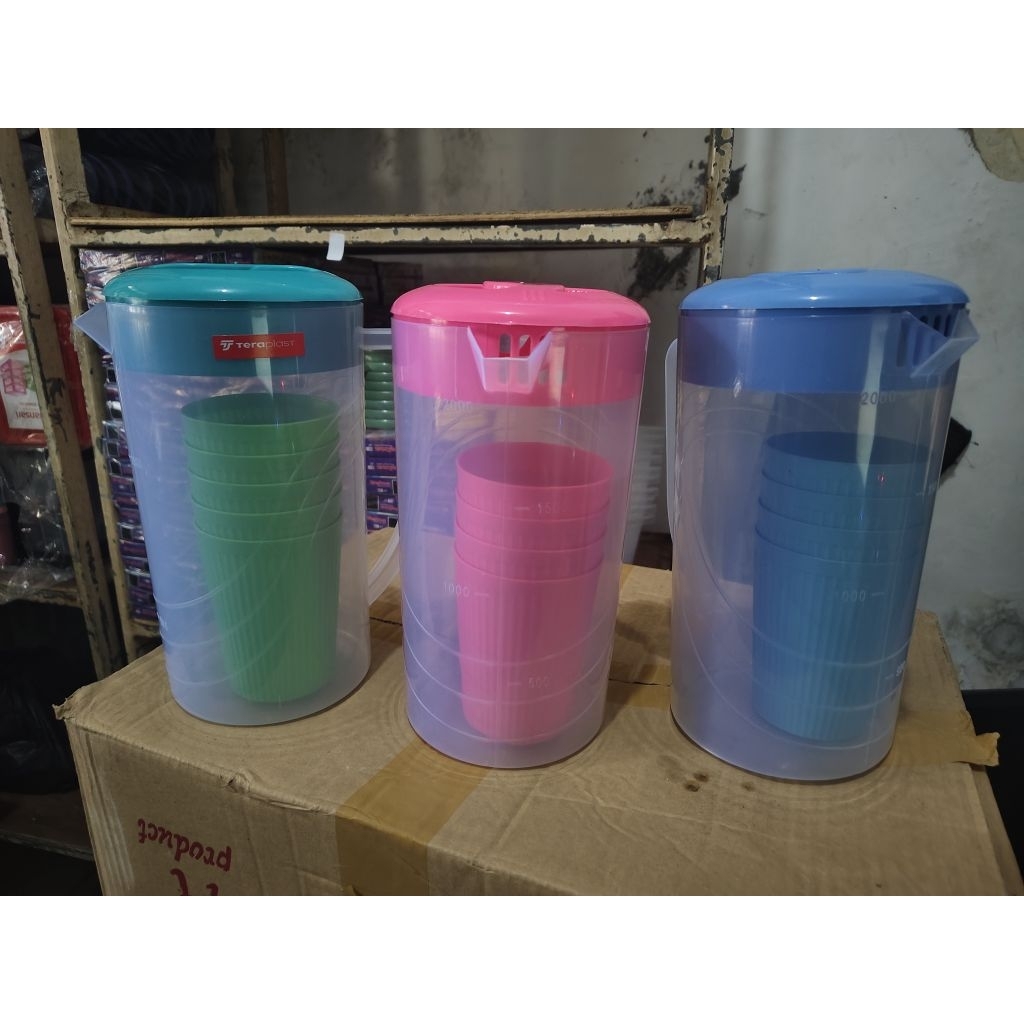 Set Teko Osaka+4 Gelas Plastik/Ceret Air plus Gelas