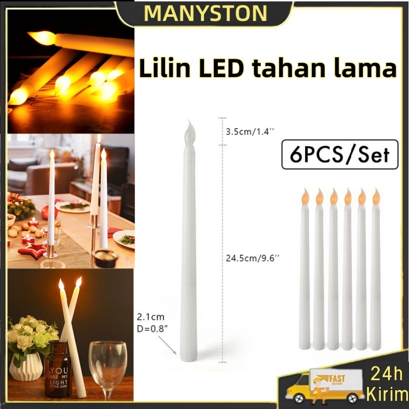 6PCS Lampu Elektrik Lilin / Lampu Lilin Panjang / Lilin LED Baterai / Plastic Lampu Elektrik Lilin