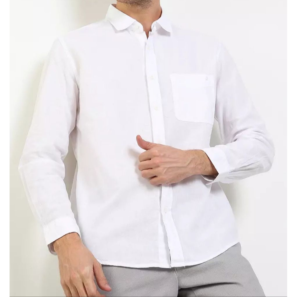 Cotton Linen Shirt Kll511 KEMEJA LOIS ORIGINAL PRIA LENGAN PANJANG PUTIH