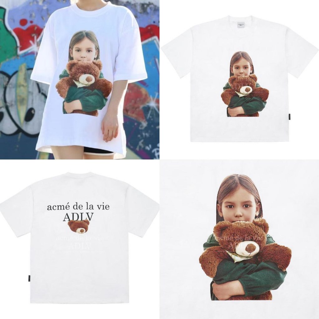 [Original]ADLV UNISEX OVERSIZED T-SHIRT – WHITE BEAR GIRL | Relaxed Cotton Tee with Graphic Print