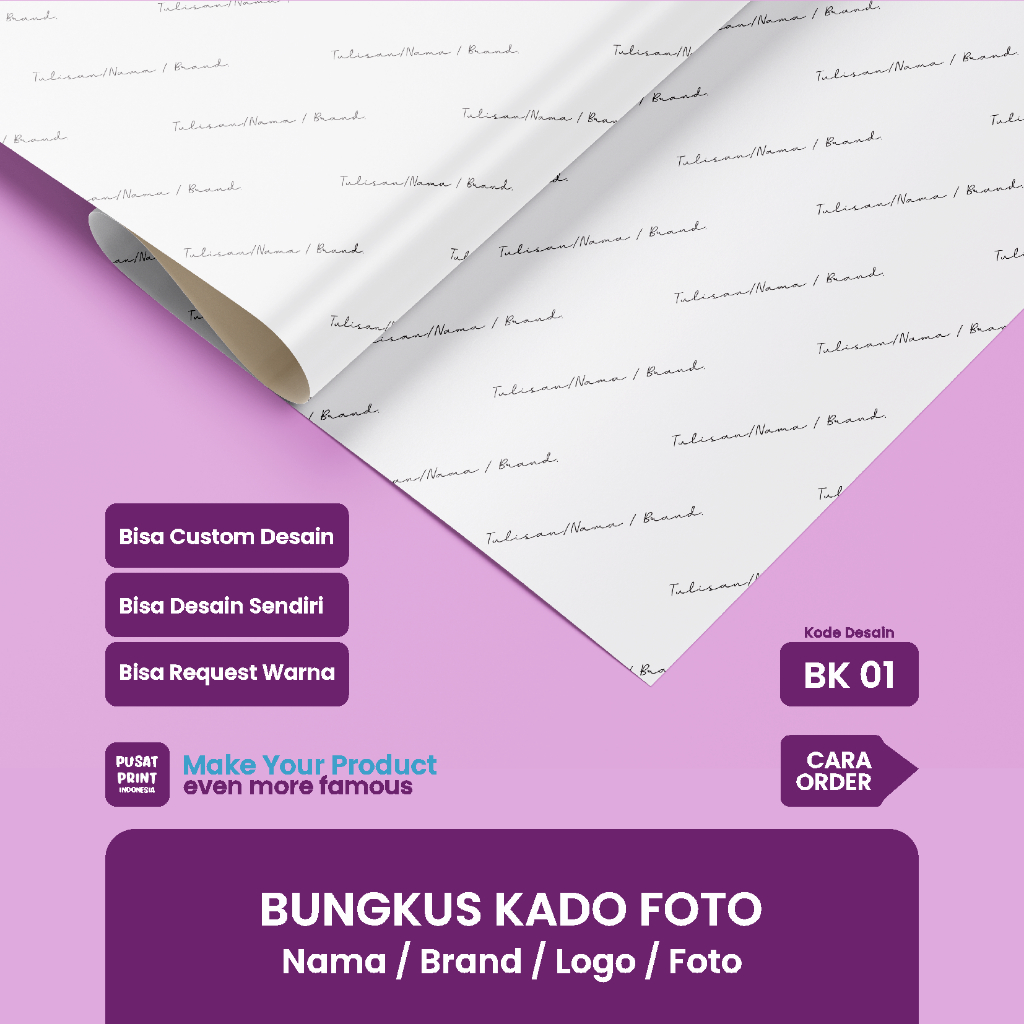 

Pusat Print Bungkus Kado Custom, Bungkus Kado Nama Custom, logo, foto, Kertas Kado