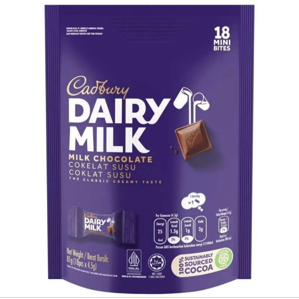 

Dairy Milk Mini Sharebag Cadbury 81gr (18pcs x 4.5g)