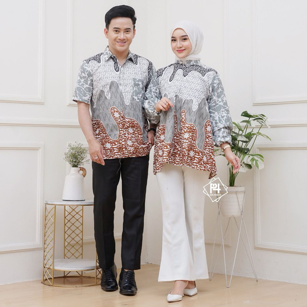 Batik Couple Pasangan- Blouse Batik Couple- Hem Batik Couple- Batik Sarimbitan Anak Muda- Seragam Ba