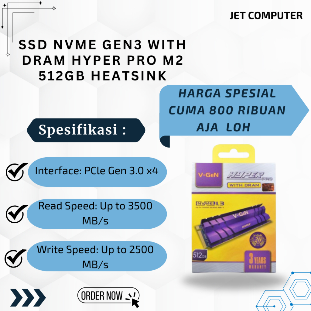 SSD NVME GEN3 With Dram Hyper Pro M2 512GB Heatsink