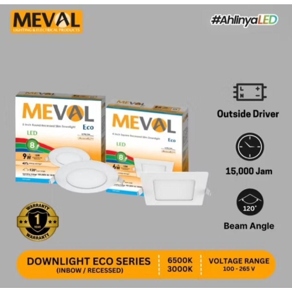 MEVAL DOWNLIGHT INBOW 9WATT KOTAK / DOWNLIGHT MEVAL 9W KOTAK PUTIH