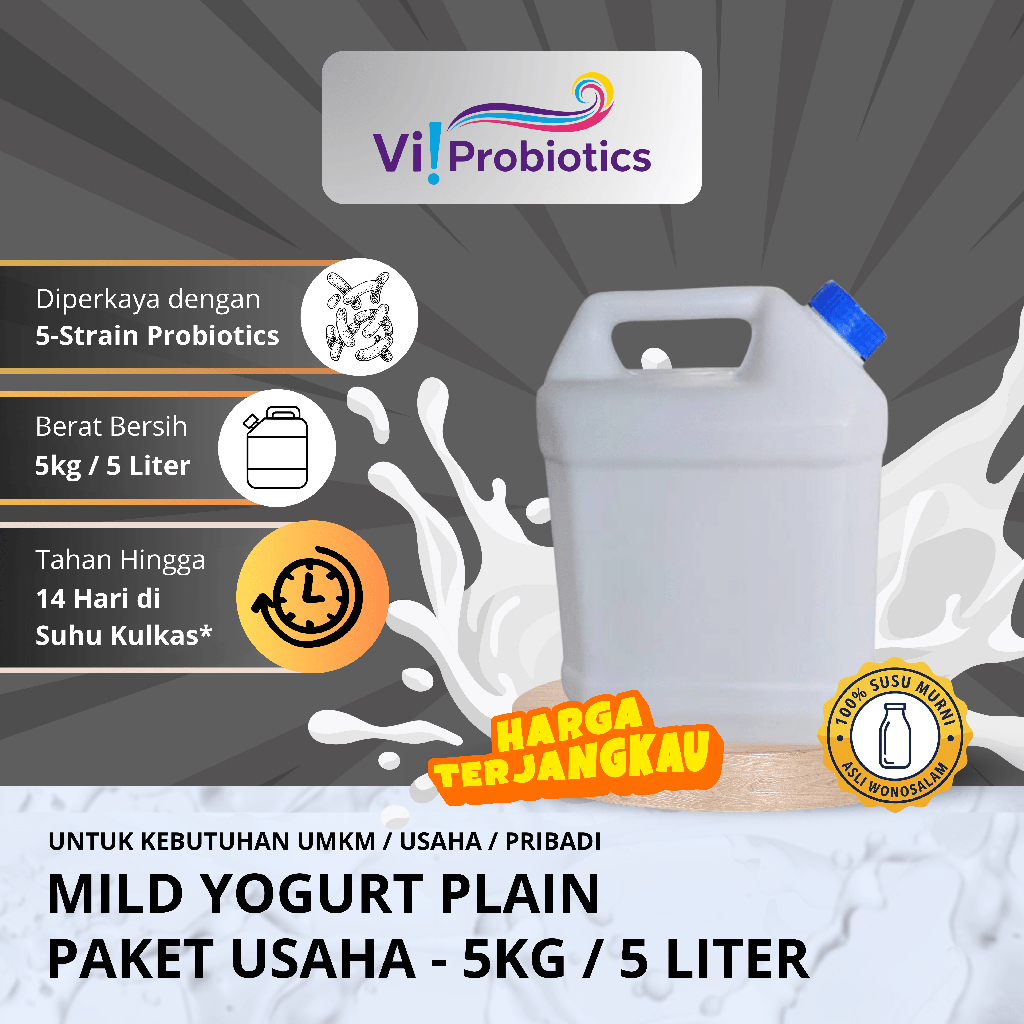 

(5 KG / 5 LITER) Vi!Probiotics MILD YOGURT PLAIN PAKET USAHA / UMKM - Organik - Kab. Jombang