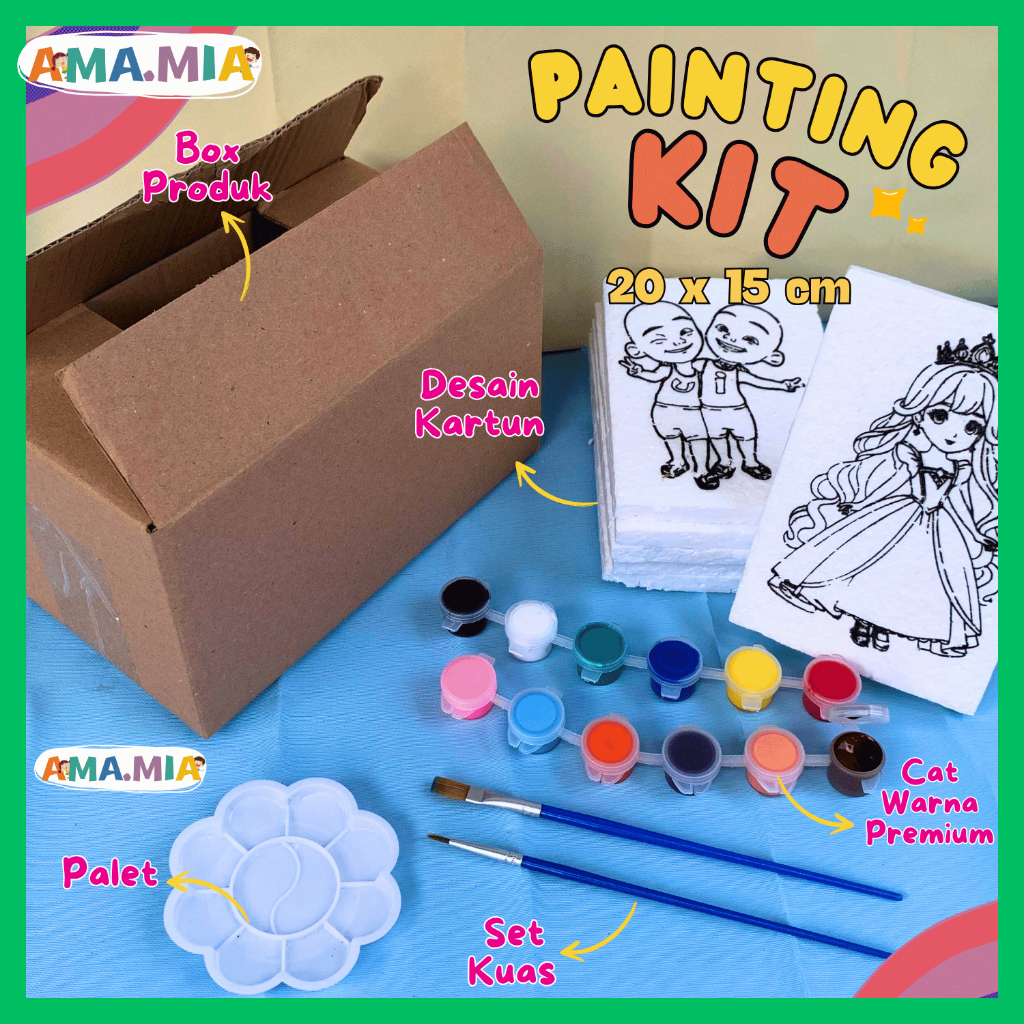 

MEWARNAI PAINTING KIT PAKET HEMAT LENGKAP STYROFOAM 10-in-1 20 X 15 CM atau 10 X 15 CM + BOX dengan Palet Kuas Hampers Kado Ulang dan mainan edukasinb