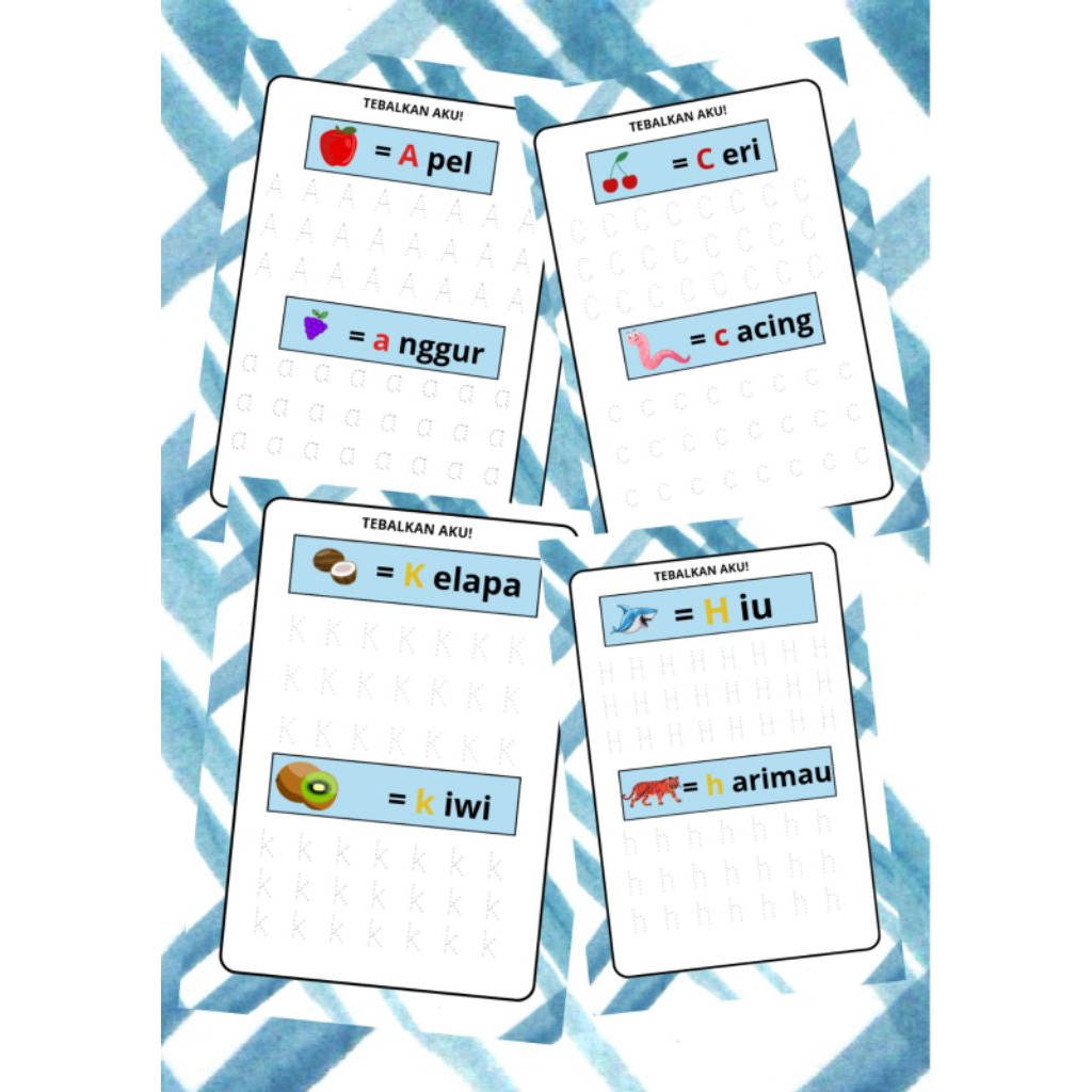 Buku Latihan menebalkan ALFABET - Worksheet anak Bahan Kertas, Nyaman & Kreatif