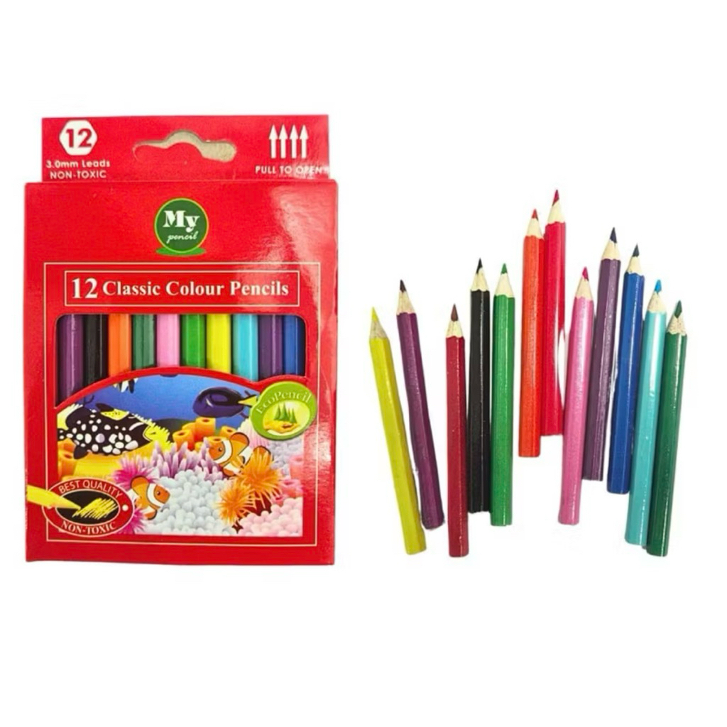 

PENSIL 12 WARNA PENDEK MINI MY PENCIL / Color pencil paper box classic/ coloring set anak anak
