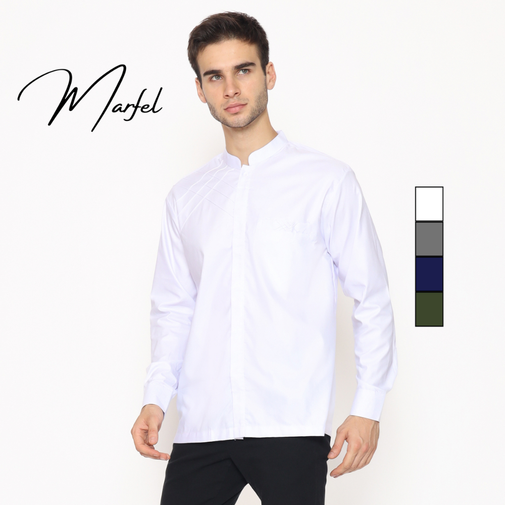 ALAWI - Asakhi Baju Koko Hadroh Pria Lengan Panjang Motif Marvel Warna Abu M L XL XXL