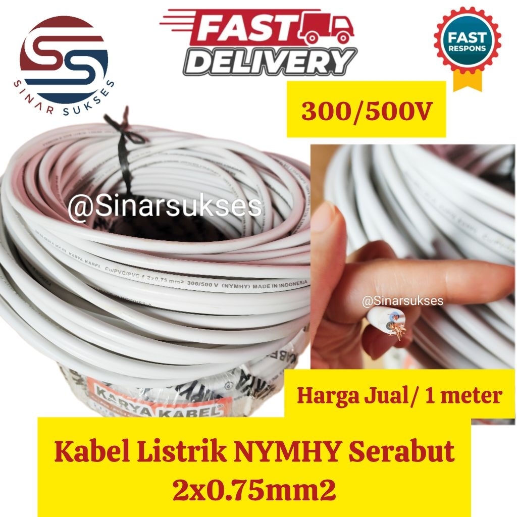 Kabel Listrik Serabut NYMHY 2x0.75 mm2/ Kabel Listrik Instalasi Meteran/ Kabel NYMHY meteran/ Kabel 