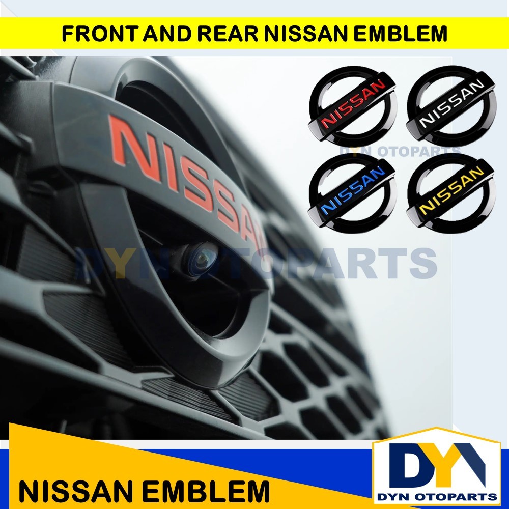 DYN251- Logo Emblem Lambang Nissan Black Glossy Logo nissan, Tulisan  BERWARNA Biru, Merah, Putih, K