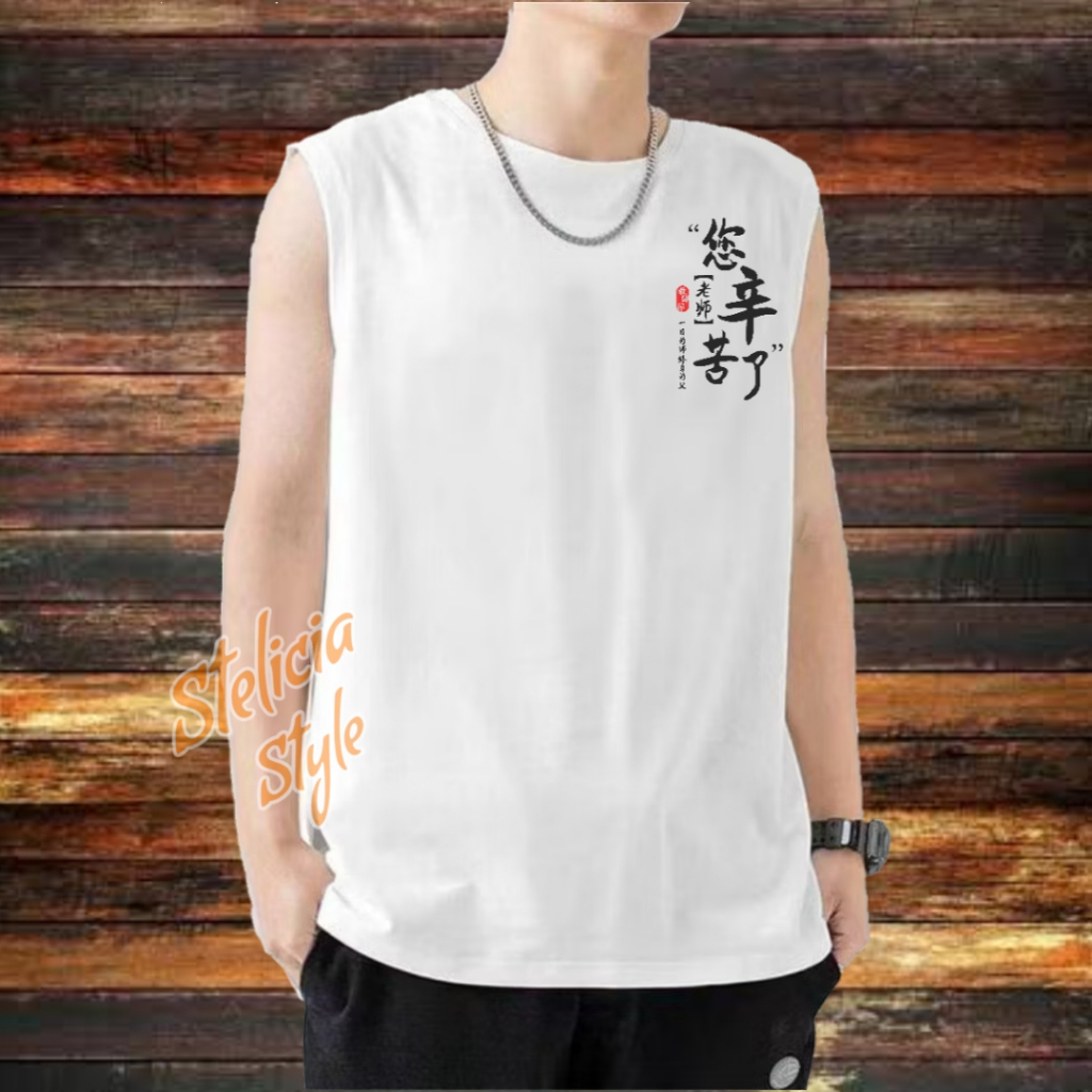 Baju Kaos Singlet Cowok Gym Santai Trendy Kaos Tanktop Lekbong Jumbo Pria Size M L XL XXL