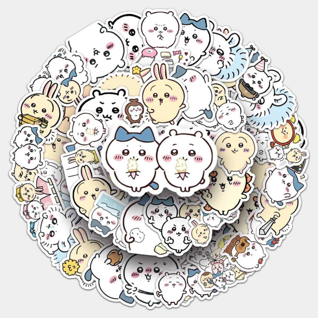 

[50 Pcs] DECO STICKER | STICKER DIY | JURNAL AESTHETIC chiikawa kartun lucu Ji Yi Ka Wa dekorasi gitar casing ponsel stiker mochi kecil