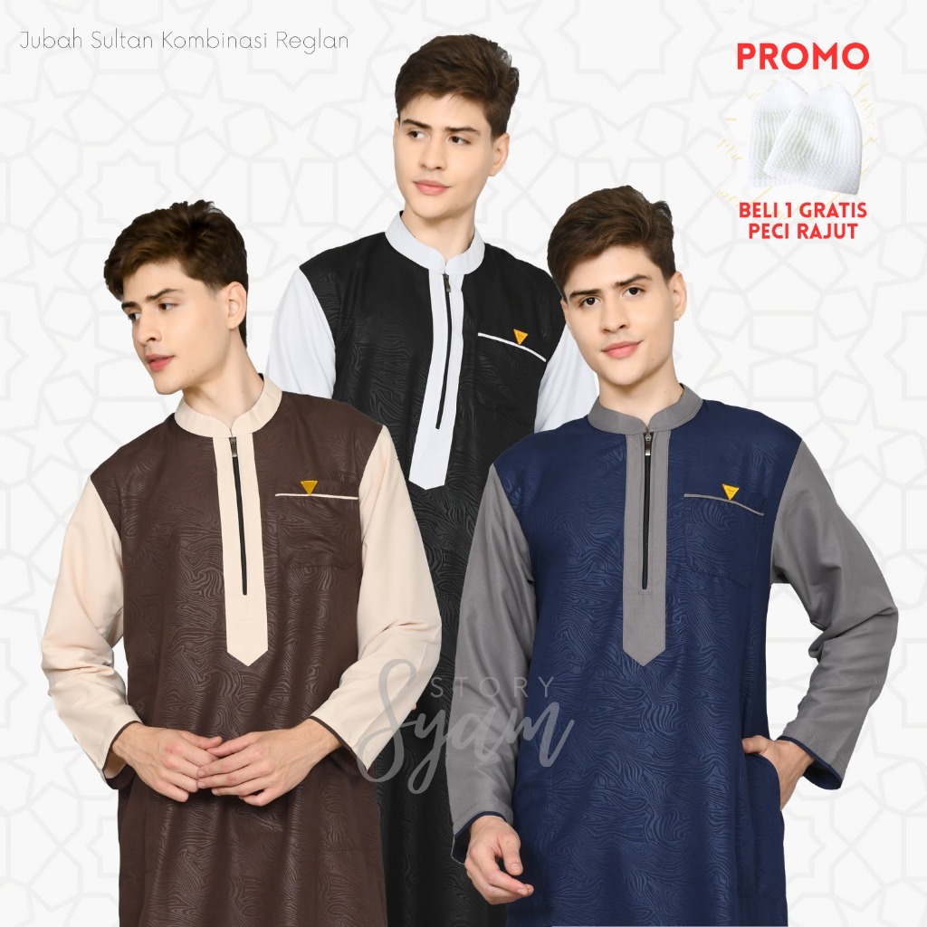Jubah Pria Sultan Kombinasi Embos Harimau Benggala Reglan Ziper Gamis Pria Dewasa Gamis Sultan Kombo
