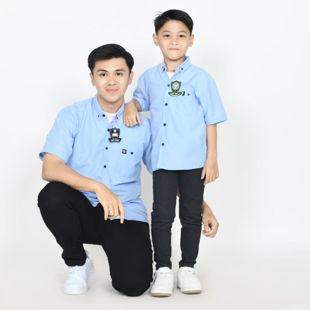 kemeja polos lengan pendek ayah dan anak warna soft blue