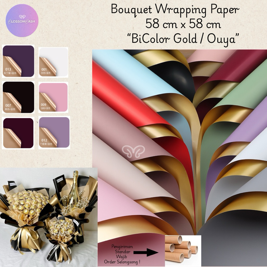 

[Per lembar] Kertas Buket Bicolor Gold Ouya / Cellophane
