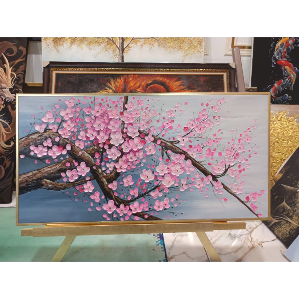 lukisan modern bunga sakura