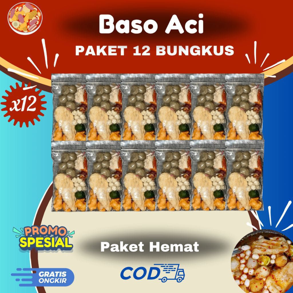 

paket best seller 12 bungkus baso Aci instan original kemasan vakum