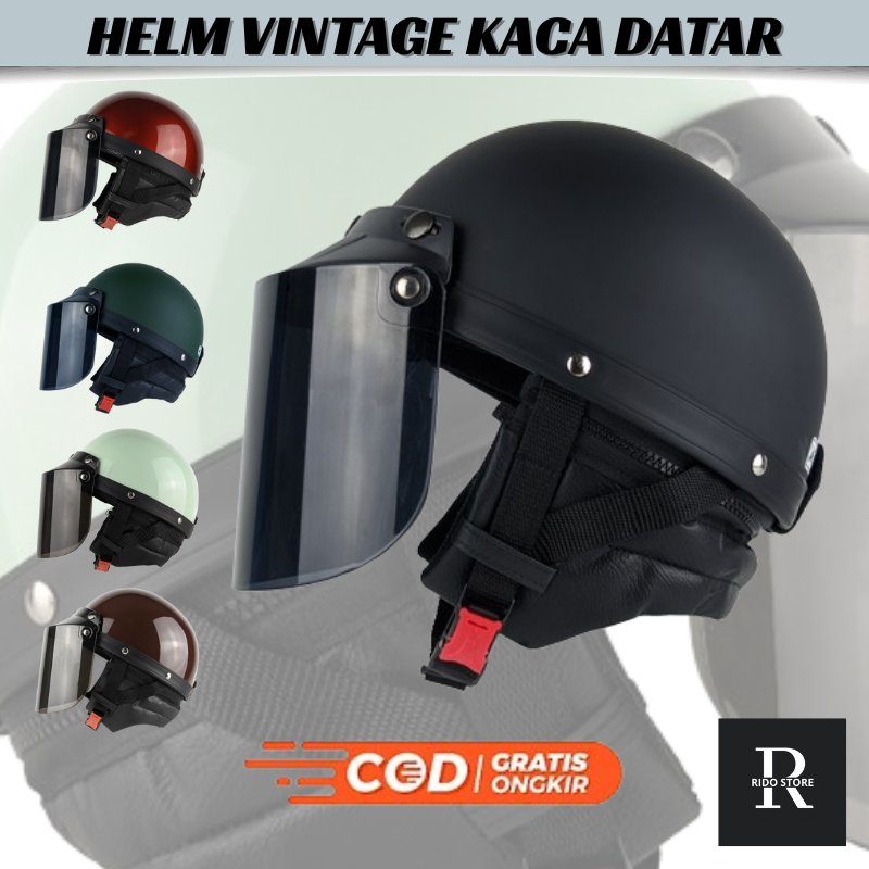 ACN Helm Vintage Chip Cetok Bogo Setengah Kepala Pria Wanita Dewasa Kaca Datar