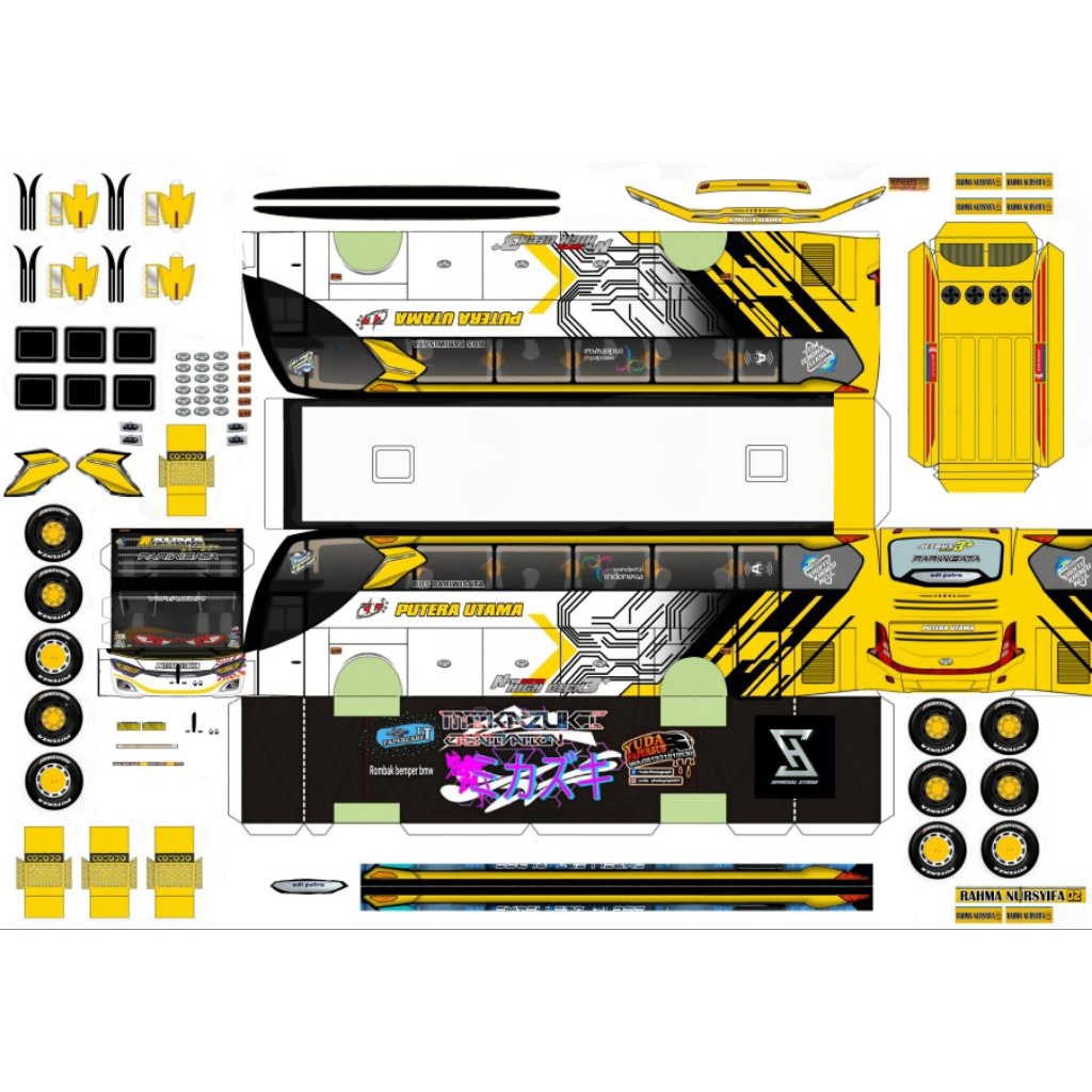 lembaran papercraft bus rahma nursyifa putra rahma skala 43 laminasi non laminasi