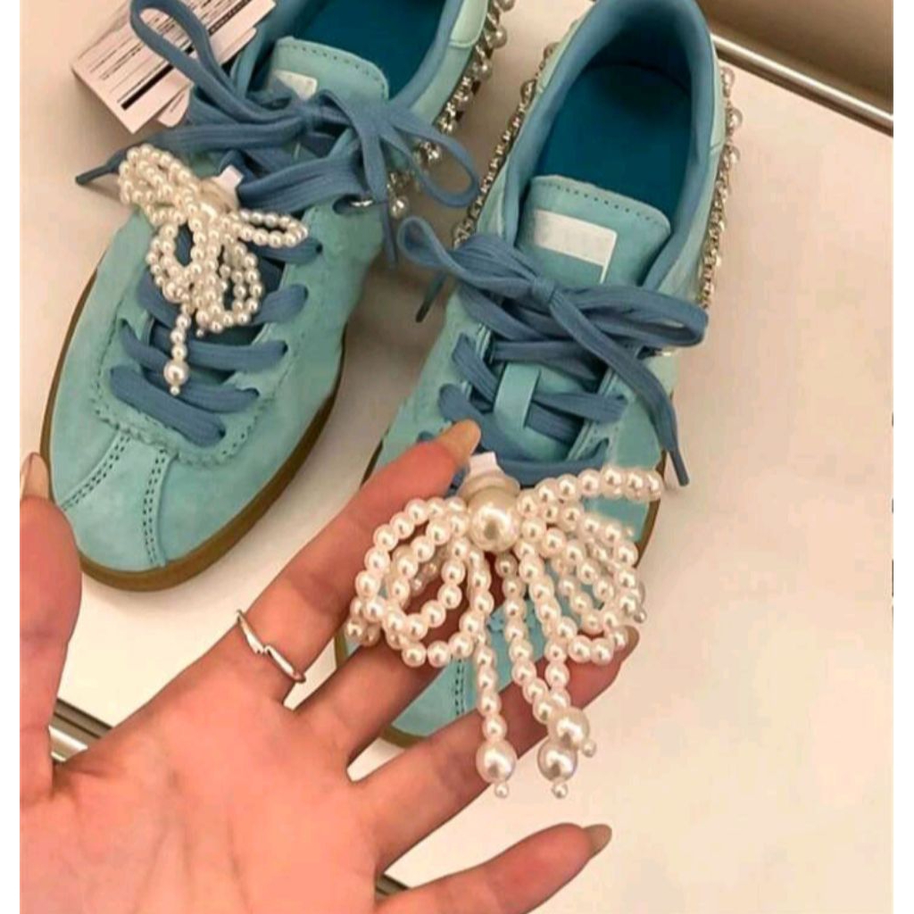 [2 Pcs/Set]Shoe Clips/Aksesoris Sepatu Mutiara Pita Coquette||Sepasang Aksesoris Klip Sepatu Handmad
