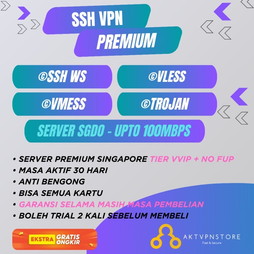 Akun Premium VPN SSH VMESS TROJAN VLESS SGDO 30 HARI