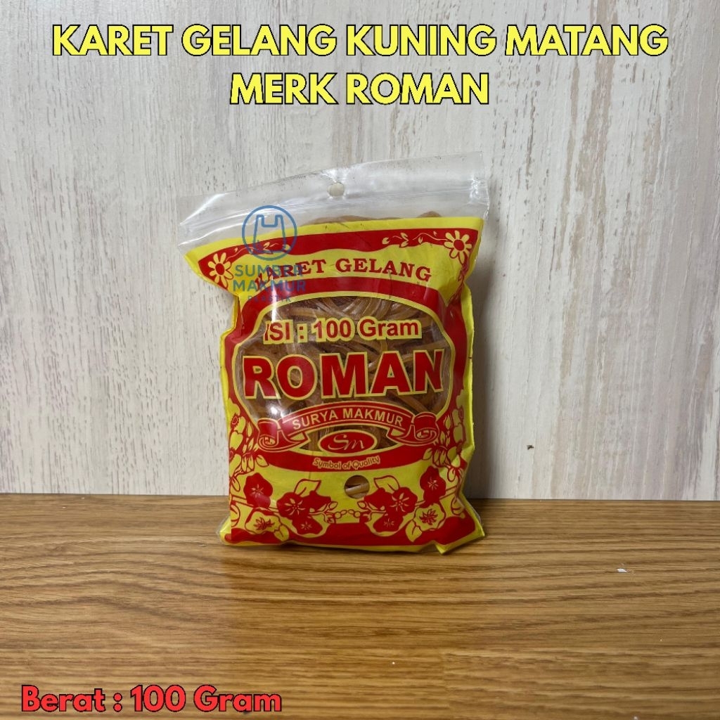 

Karet Gelang Kuning Matang / Karet Gelang / Karet Gelang Murah | Merk Roman Isi 100 Gram