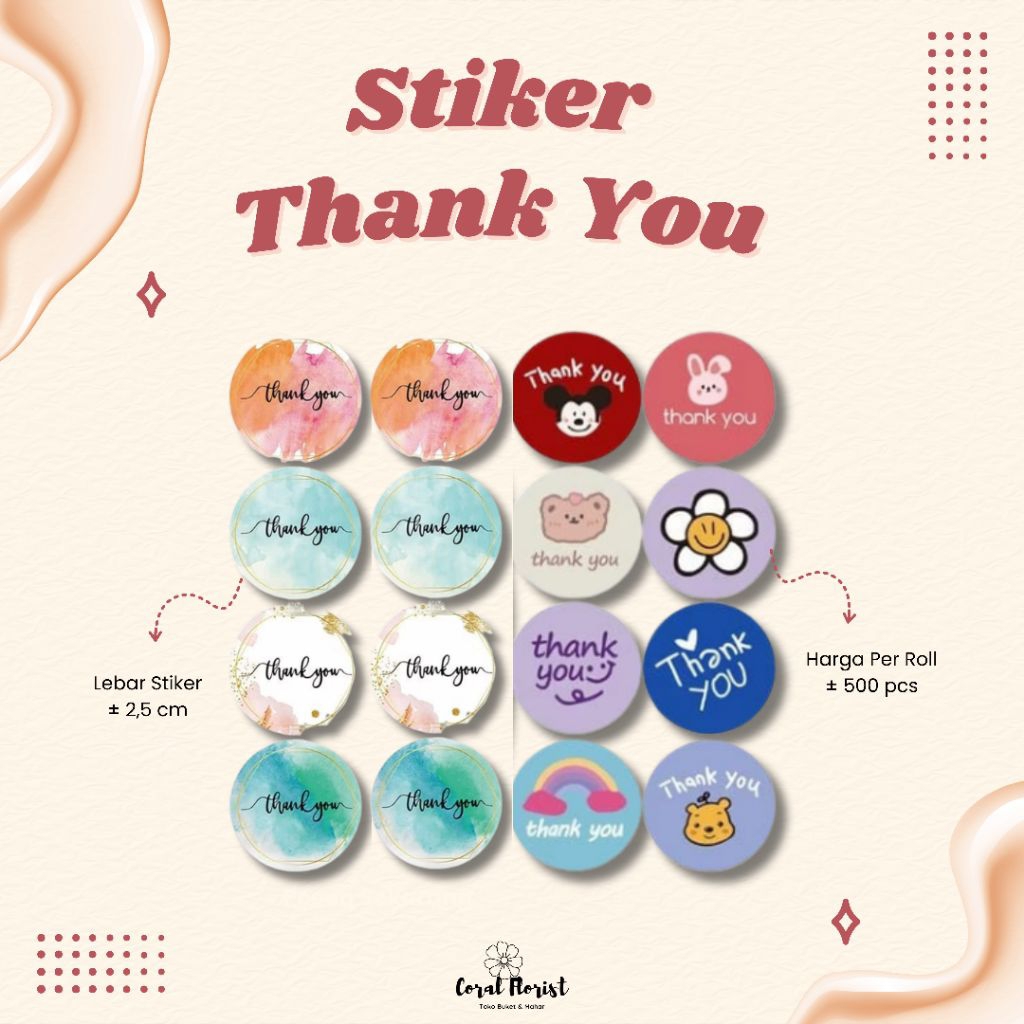 [1 ROLL = 500 PCS] STIKER THANK YOU BULAT - STIKER THANK YOU 2,5 CM - STIKER LABEL THANK YOU