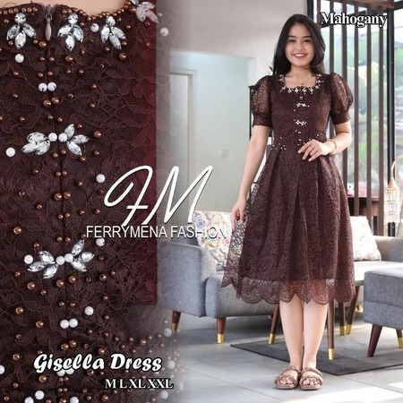 @DressKebayaCollection-Dress Modern Gisella Dress Natal Dress Pesta Premium Murah Bahan Brokat Full 