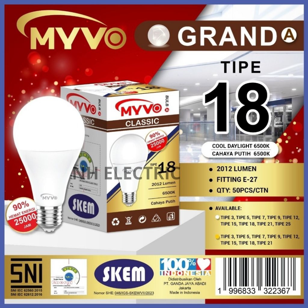 Lampu Led Buld 18 Watt Classic Putih Bohlam Myvo - Led 18w Putih Classic Myvo - Led 18W Classic Whit