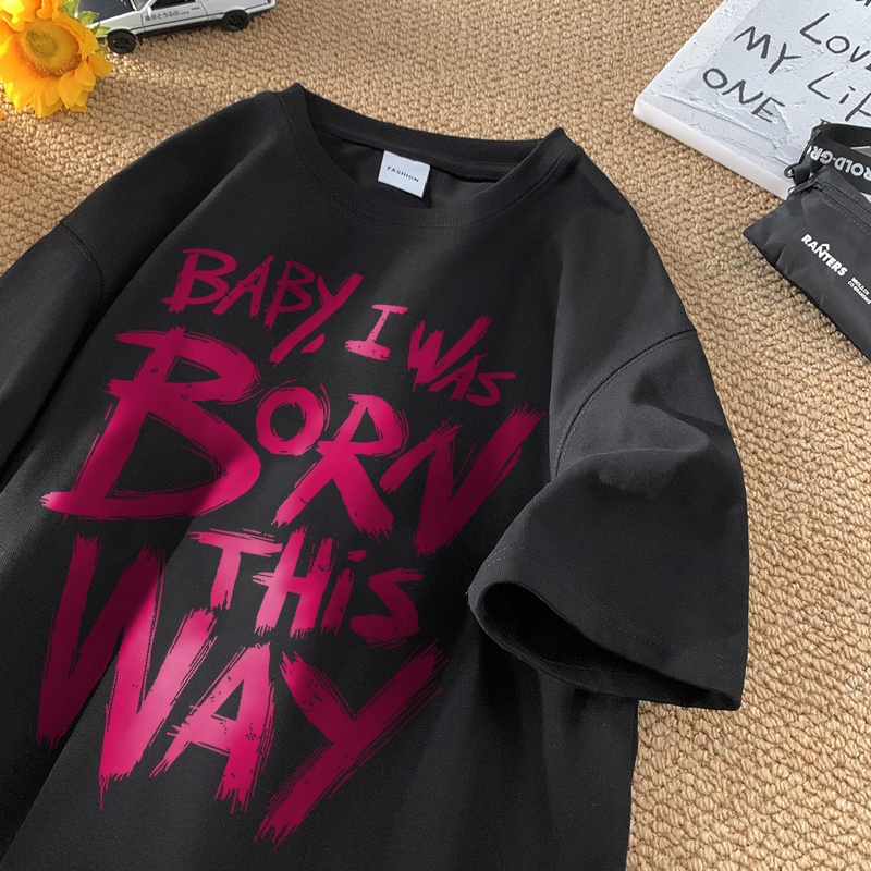 Disneay Kaos Pria T-shirt | LadyGaga Concert Mayhem Lyrics Kaos Hitam | Pink Alphabetical Graffiti L