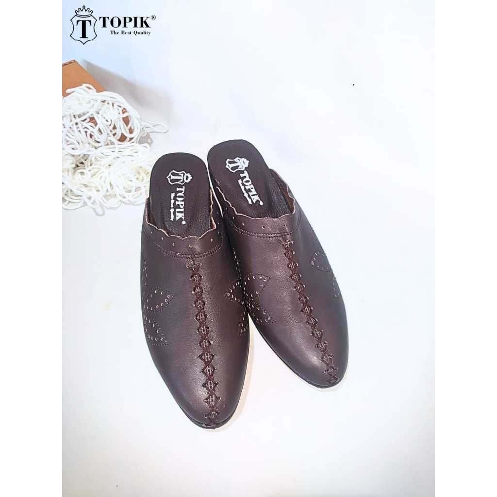 TOPIK - Sandal Selop Wanita Hak 5 cm Kulit Asli