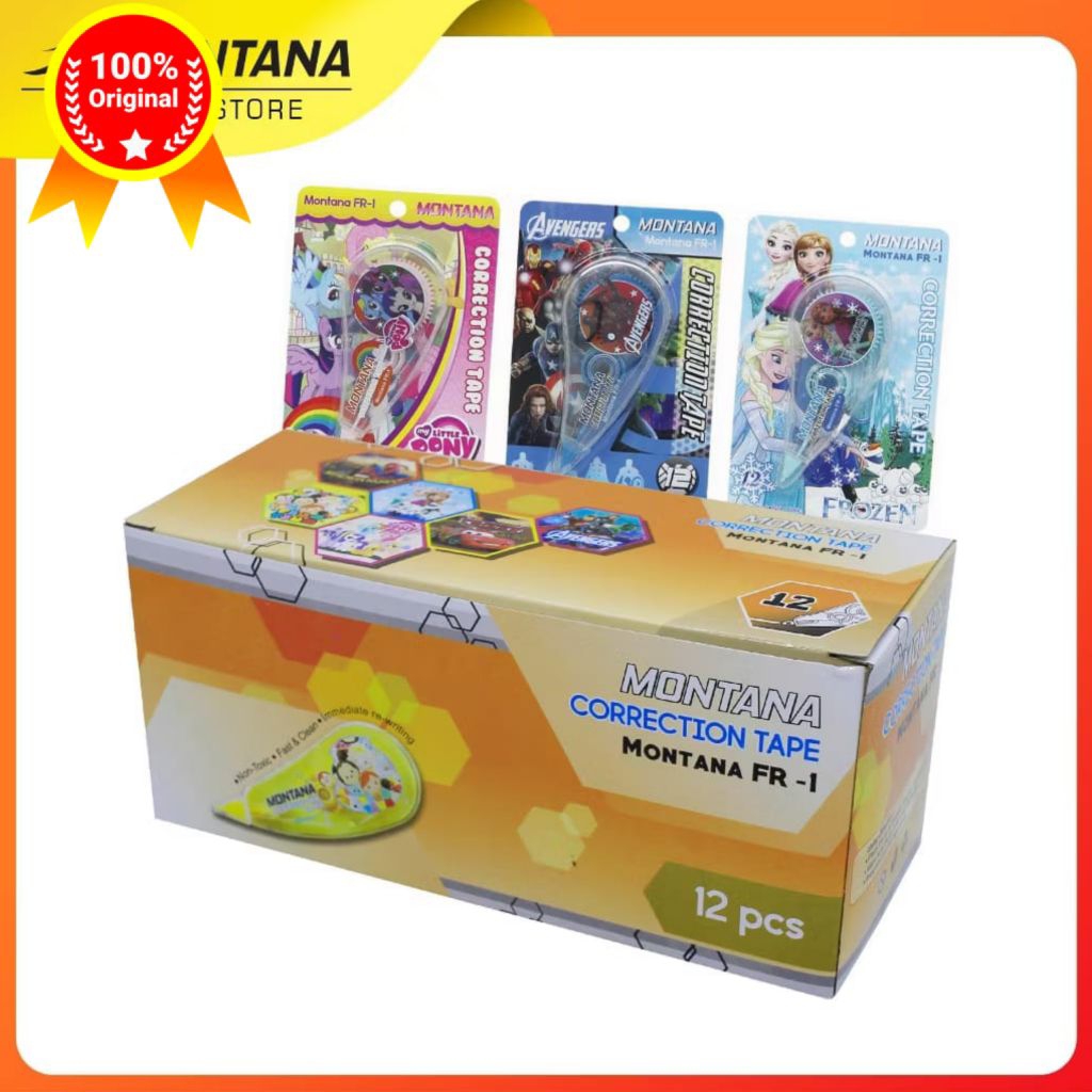 

Corection Tape Pita Koreksi MONTANA 8.5 m x 3.5 cm High Quality Isi 12 pcs/Box / FR-01