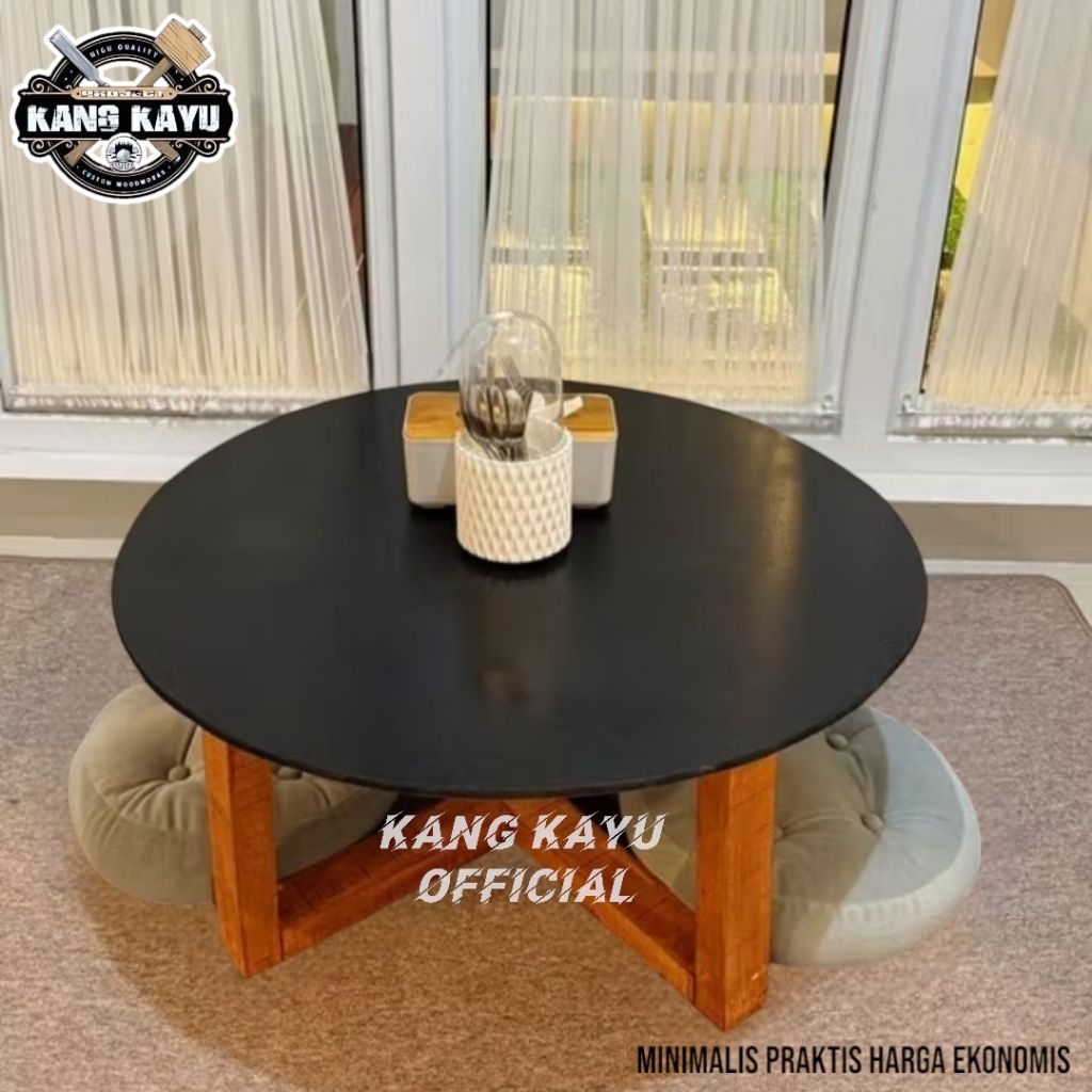 Kang Kayu Meja Bulat 90 Cm Minimalis Meja Bundar Aesthetic Meja Bulat Ruang Tamu Tinggi 40 Cm