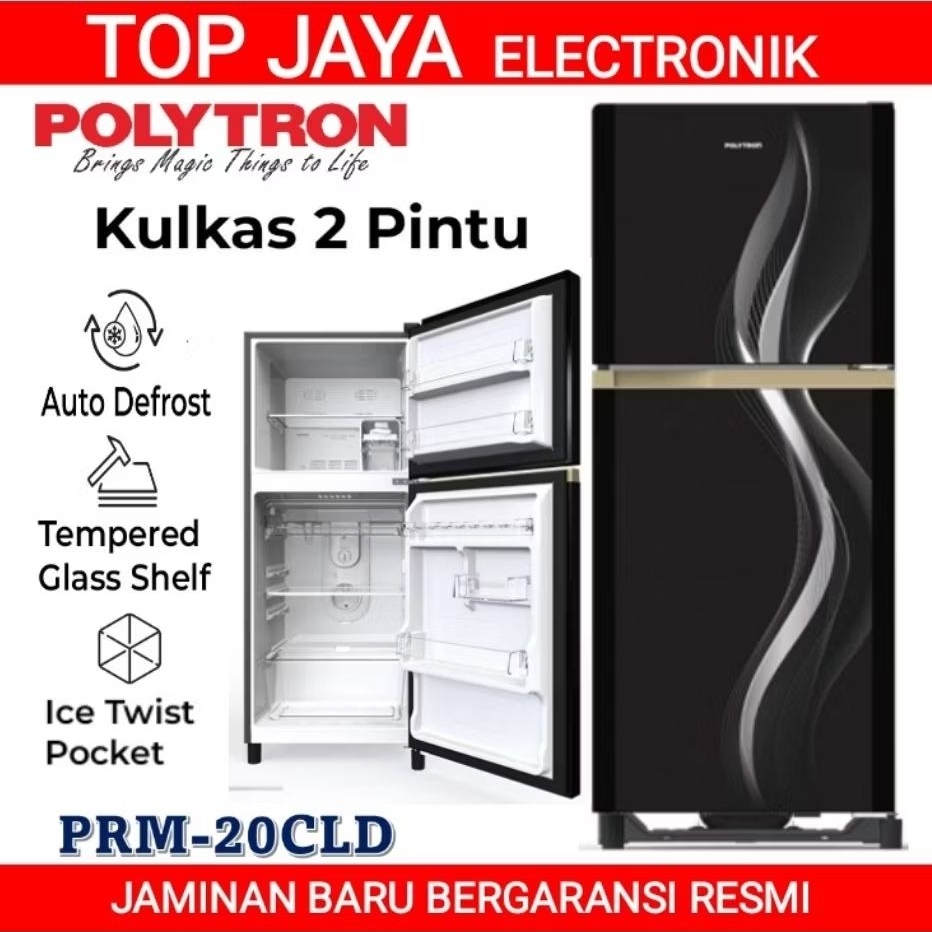 KULKAS POLYTRON 2 PINTU PRM-20CLD/POLYTRON KULKAS 2/LEMARI ES 2 PINTU POLYTRON TANPA BUNGA ES