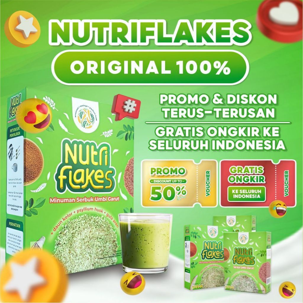 

9.9 BIG SALE Sereal Umbi Garut Solusi Atasi Asam Lambung Maag Kronis Gerd Suplemen Makanan Diet 1 Box Nutriflakes Official